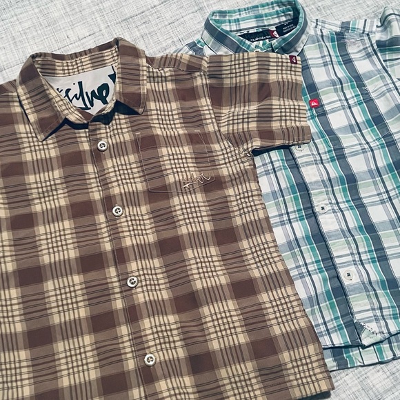 Two Shirts 4 4t boys QUIKSILVER button down EUC brown blue Spring casual Easter - Picture 3 of 16